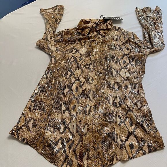 NWT Ethyl Snakeprint Sequin Sparkle Tunic Top Button Up Shirt Plus Size XXL New - Picture 5 of 9